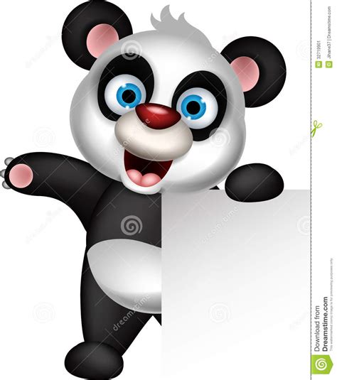 Cute Baby Panda Cartoon Posing With Blank Sign Stock Image Image