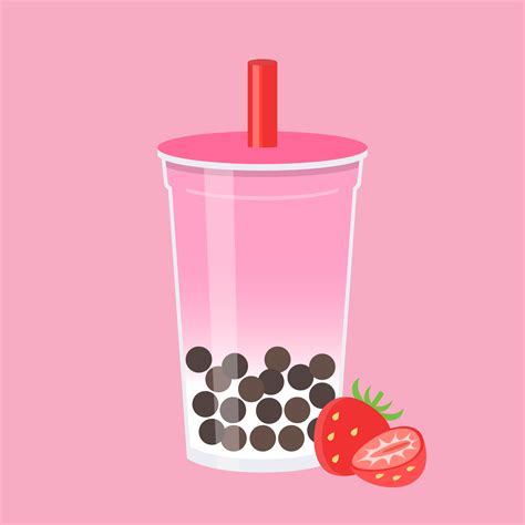 Strawberry Bubble Tea Pearl Milk Tea Vector Illustration 647482 Vector