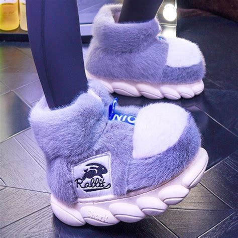 2023 Women S Winter Warm Shoes Plush Lining Indoor Slippers Couples Platform Heel High Top Snow