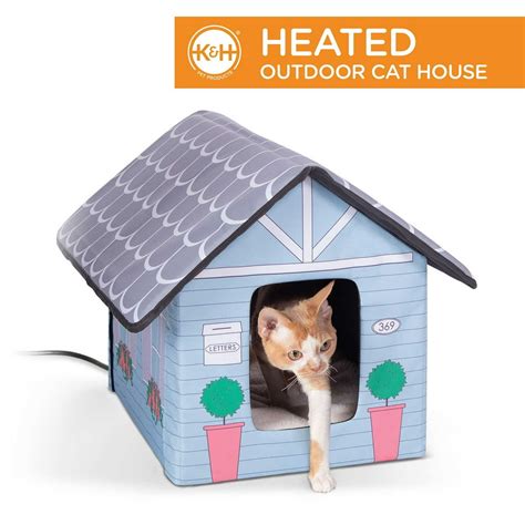 Kandh Pet Products Outdoor Heated Kitty House Cat Shelter Cottage Design