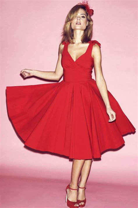 50s Ascot Classic Swing Dress In Red