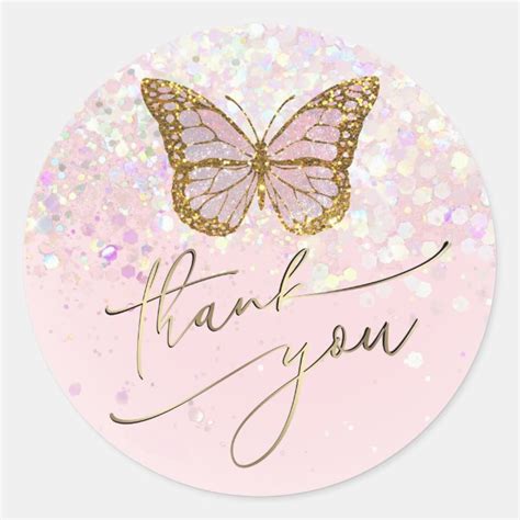Pink Butterfly Thank You Classic Round Sticker Uk