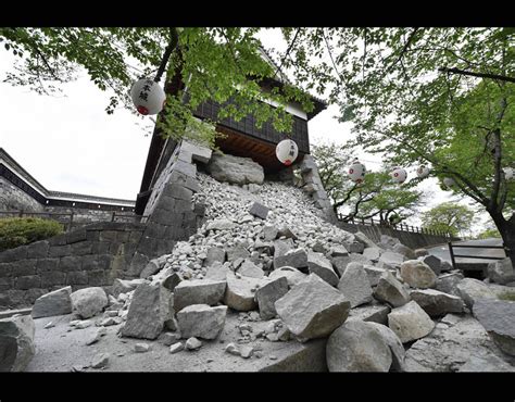 This Picture Shows A Collapsed Stone Wall Of The Kumamoto Castle After An Earthquake In Kumamoto