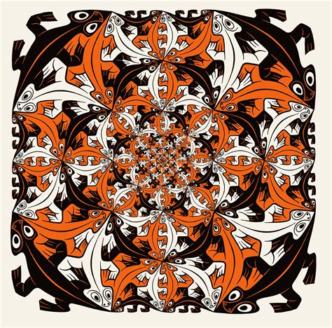 An Orange Black And White Circular Design With Fish In The Center On A