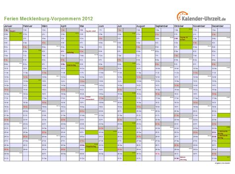 Kalender 2021 mit kalenderwochen + feiertagen: Ferien Meck.-Pomm. 2012 - Ferienkalender zum Ausdrucken