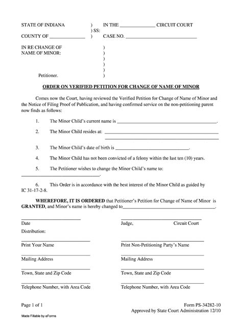 Indiana Name Change Minor Form Fill Out And Sign Printable PDF Template SignNow