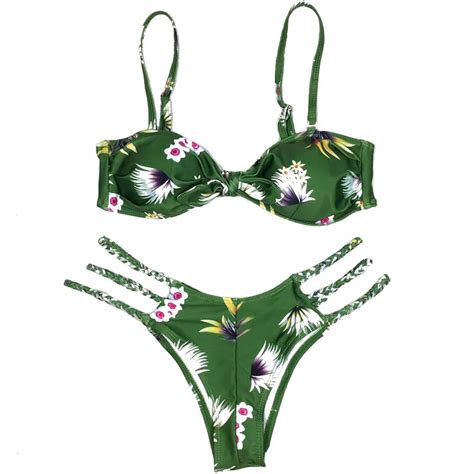 Push Up 2017 Sexy Floral Print Bikini Set Swimsuits De Bain Female Swimwear Bathing Suit Women
