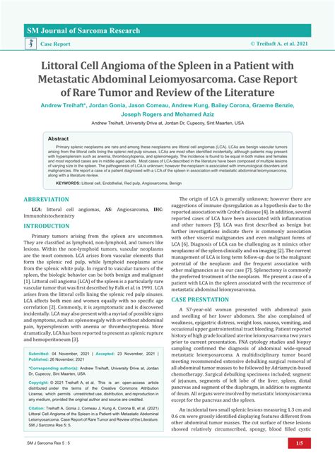 PDF Littoral Cell Angioma Of The Spleen In A Patient With Metastatic