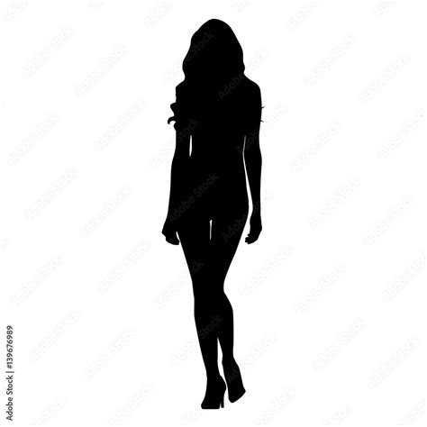 Slim Sexy Woman Catwalk Vector Silhouette Tall Model Girl Walking