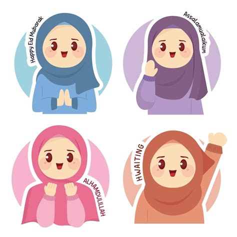 Premium Vector Cute Cartoon Muslimah Flat Vector Illustration