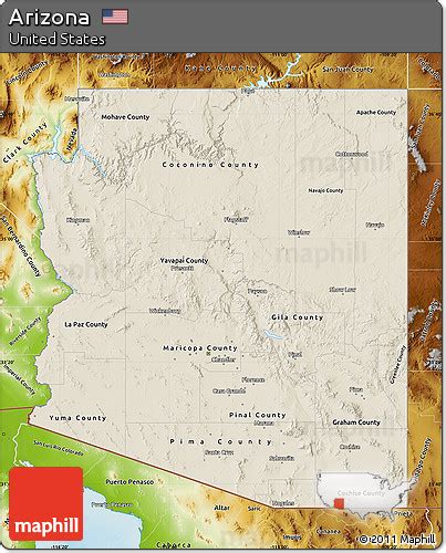 Free Shaded Relief Map Of Arizona Physical Outside