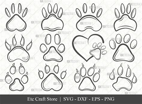 Dog Paw Outline Svg Cut File Paw Print Svg Etc Craft