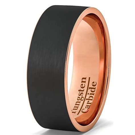 Mens Wedding Band Black Rose Gold Color Cool Tungsten Wedding Ring Matte Surface Finish 8mm Comfort 