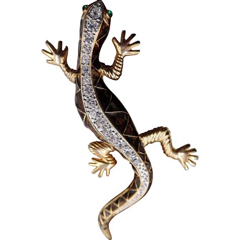 Huge Enamel And Rhinestone Gecko Lizard Brooch From Chapel Hill Vintage