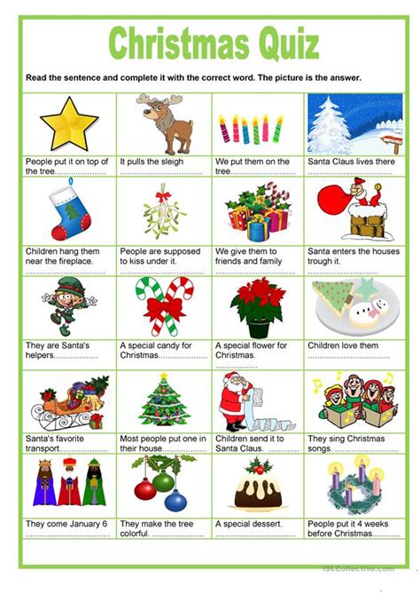 Christmas Quiz English Esl Worksheets For Distance Learning And