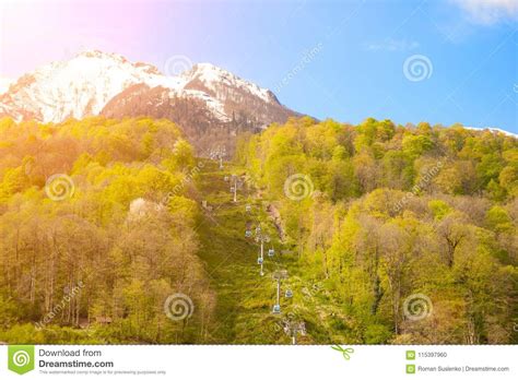 Ski Lift In The Caucasus Mountains Rocky Mountains In