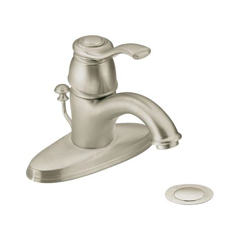 Brushed nickel incorporates the cool shades of nickel with tumbled light and dark accents, creating a brushed nickel bathroom faucets. MOEN Kingsley Single Hole 1-Handle Bathroom Faucet in ...