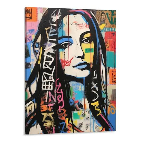 Onetech Graffiti Women Canvas Wall Art Abstract Mona Lisa Paintings