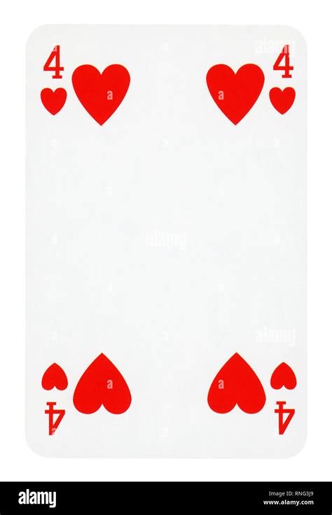 Four Of Hearts Playing Card Isolated On White Clipping Path Included