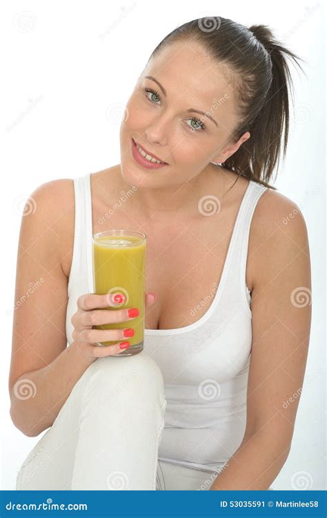 Healthy Attractive Young Woman Holding A Glass Of Green Detox Smoothie Stock Image Image Of