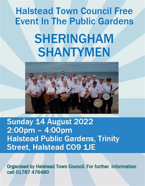 Free Event In The Park Sheringham Shantymen Halstead Town Council