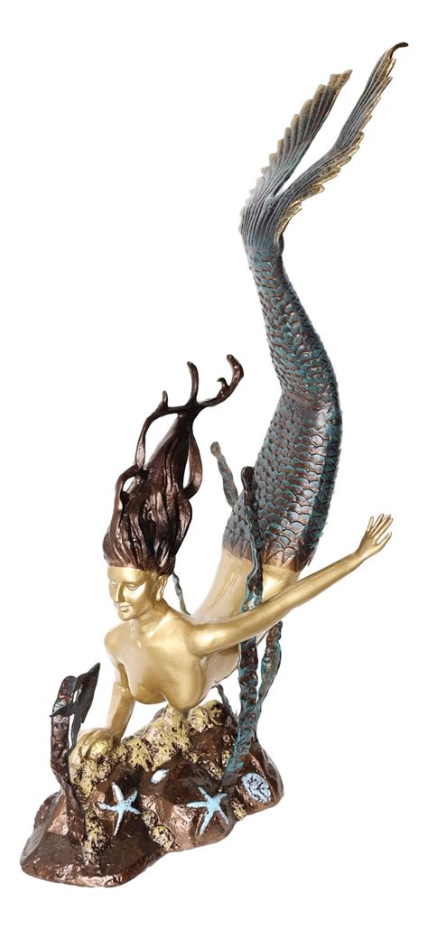 4 Feet Tall Aluminum Nautical Golden Mermaid Diving By Starfishes Cora