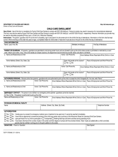 Child Care Enrollment Form 3 Free Templates In Pdf Word