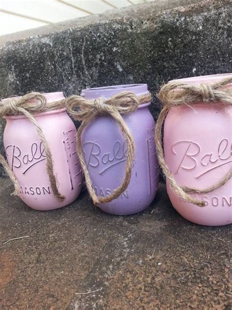 Purple And Pink Painted Mason Jars Set Of 3 Painted Mason Jars