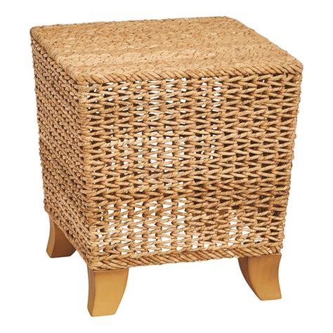Great savings & free delivery / collection on many items. 16" Square x 14"H Hand-Woven Water Hyacinth Stool w/ Wood ...