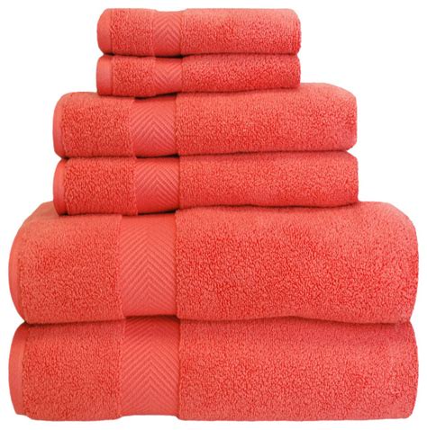 Superior Collection 6 Piece 100 Cotton Zero Twist Towel Set Coral