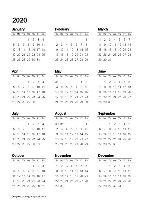 2020 Free Printable Calendars Com