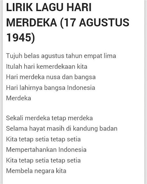 Lirik Lagu Wajib Kemerdekaan Agustus Tahun Karya H Mutahar My XXX Hot