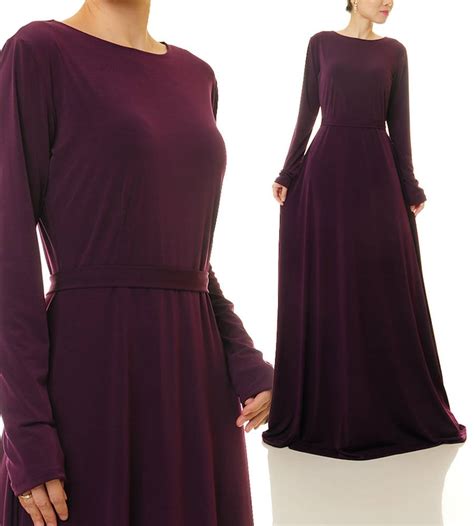 Long Sleeve Purple Maxi Dress Fit Flare Dress Formal Etsy