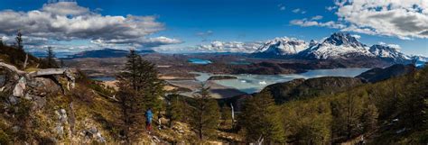 Panoramas Torres Del Paine Patagonia Chile Mountain Sunrise Lake Snowy