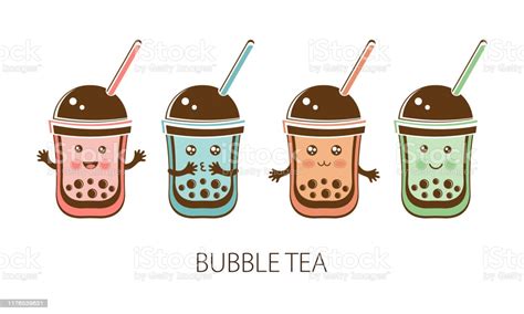 Originating in taichung, taiwan in the early 1980s, it includes chewy tapioca balls (boba or pearls) or a wide range of other toppings. Set Cute Kawaii Character Black Tapioca Pearls Bubble Tea Cartoon Vector Illustration Of Ball ...