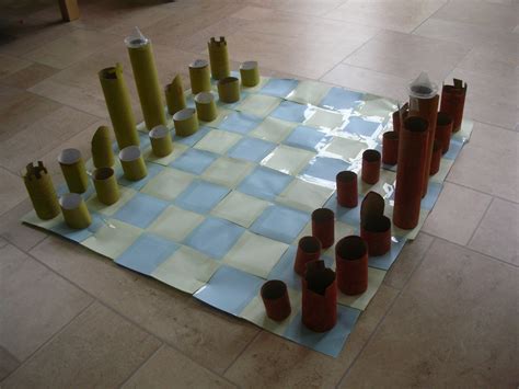 Cardboard Chess Set Made Out Of Toilet Roll Tubes Chess Board