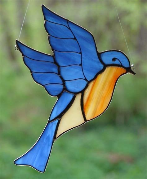 Stained Glass Bluebird Of Happiness Sun Catcher Stained Glass Birds Tiffany Stained Glass
