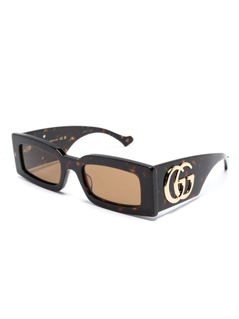 Gucci Eyewear Logo Plaque Rectangle Frame Sunglasses Farfetch