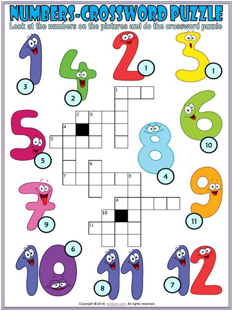 Numbers Esl Vocabulary Crossword Puzzle Worksheet For Kids 6ff