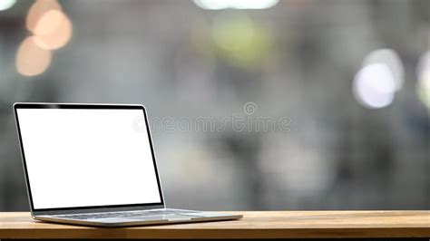 Copy Space Laptop With Blank Screen On Wood Table Stock Photo Image