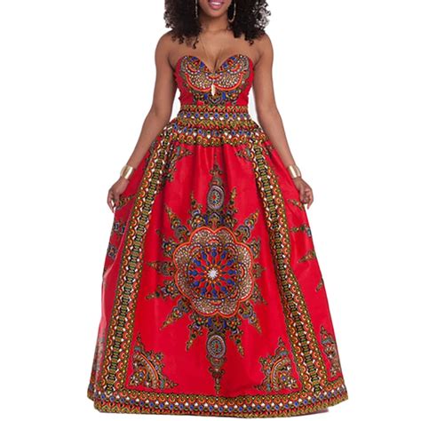 African Kaftan Bazin Riche Strapless Dresses For Women Dashiki Summer