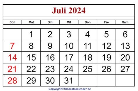 Juli Kalender 2024 The Beste Kalender