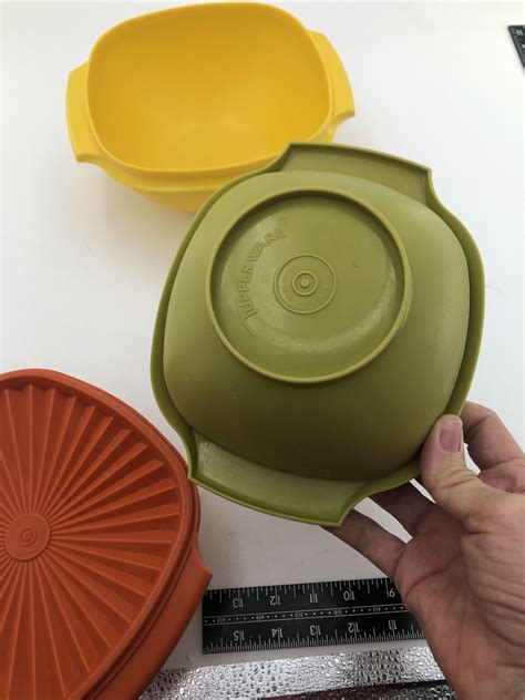 Vintage Tupperware Servalier Bowl Set Harvest Olive Orange Yellow