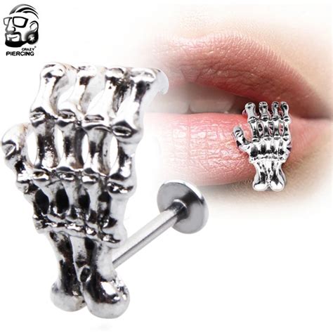 New Punk Skeleton Style Bar Lip Ring Piercing Hand Grasp Stainless