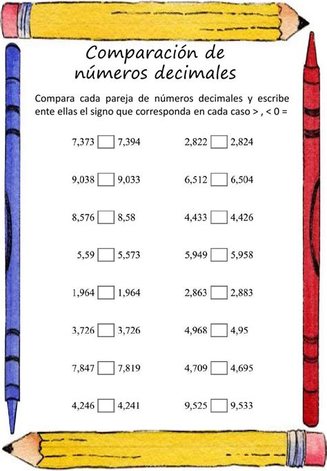 Comparación De Decimales Worksheet Comparación De Decimales Decimal