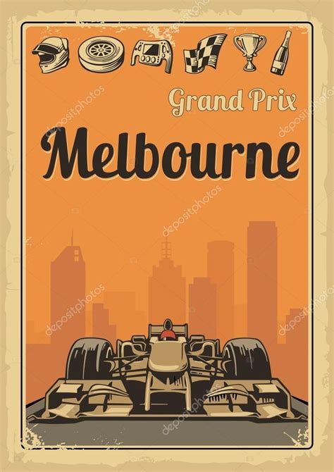 Vintage Poster Grand Prix Melbourne Stock Vector Image By