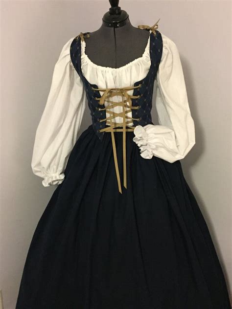 Renaissance Wench Dress Blue Gold And Red Complete Outfit Use