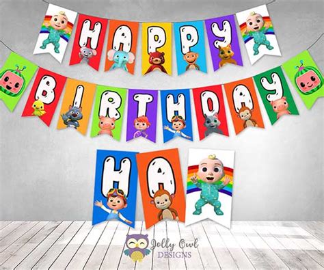 Cocomelon Happy Birthday Party Banner Printable Jolly Owl Designs