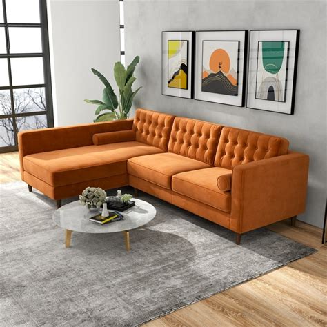 Owen Orange Velvet Modern Living Room Corner Sectional Couch Homesquare
