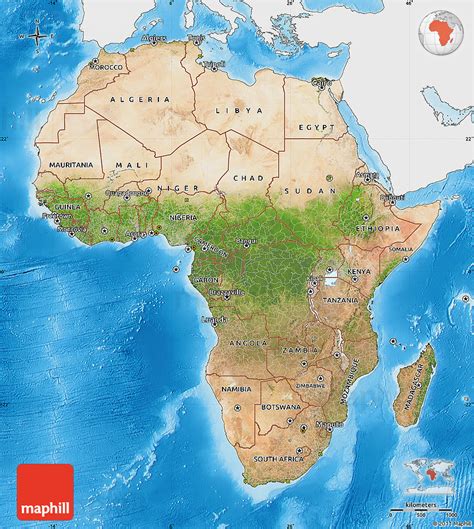 Satellite Map Of Africa Single Color Outside Shaded Relief Sea